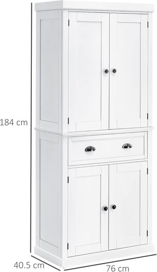 Mueble de Cocina con Armario Superior e Inferior y Cajón Central en MDF, Aglomerado y Metal, 76X40.5X184 Cm, Blanco