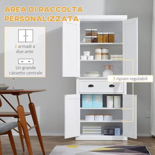 Mueble de Cocina con Armario Superior e Inferior y Cajón Central en MDF, Aglomerado y Metal, 76X40.5X184 Cm, Blanco