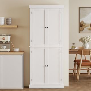 Mueble de Cocina Alto Con 6 Estantes Y 2 Puertas, Armario Despensa Con Estantes Regulables en Madera, 76X40.5X184 Cm, Blanco