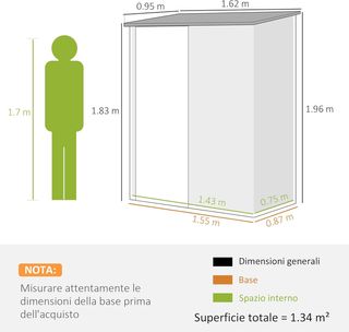 Caseta De Jardín 1.34M² en Acero Galvanizado, Cobertizo de Jardín con Techo Inclinado, Guantes y Puerta Bloqueable, Cobertizo para Herramientas, 161.5X94.5X196Cm, Negro