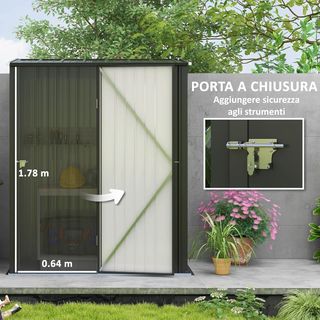 Caseta De Jardín 1.34M² en Acero Galvanizado, Cobertizo de Jardín con Techo Inclinado, Guantes y Puerta Bloqueable, Cobertizo para Herramientas, 161.5X94.5X196Cm, Negro