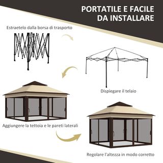 Gazebo Plegable Pop up Con Mosquiteras Extraíbles, Altura Regulable Y Bolsa De Transporte, Gazebo De Exterior En Acero Y Tejido Oxford, UV 30+, Para Jardín, Fiestas, Camping, Café Beige