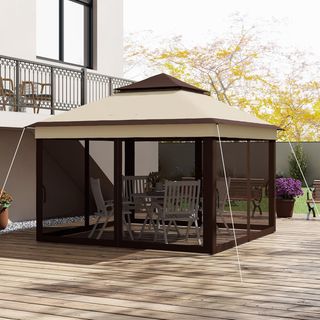 Gazebo Plegable Pop up Con Mosquiteras Extraíbles, Altura Regulable Y Bolsa De Transporte, Gazebo De Exterior En Acero Y Tejido Oxford, UV 30+, Para Jardín, Fiestas, Camping, Café Beige