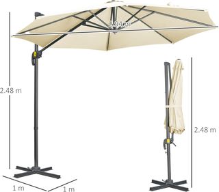 Sombrilla de Jardín Descentrada 3X2.5 M Giratoria a 360° Con Angulación Regulable