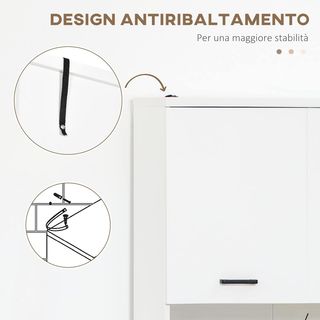 Mueble de Baño en Aglomerado Blanco Con 2 Armarios Con Puertas Y 2 Estantes Abiertos, Diseño Antivuelco, 80X33.5X190 Cm