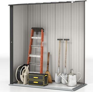 Caseta De Jardín 1.34M² en Acero Galvanizado, Cobertizo De Jardín Con Techo Inclinado, Guantes Y Puerta Bloqueable, Cobertizo Para Herramientas, 161.5X94.5X196Cm, Gris Claro