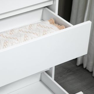 Cómoda de 5 Cajones de Madera, Cómoda para Dormitorio con Dispositivo Antivuelco, 80X40X109 Cm, Blanco y Roble