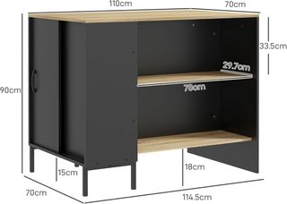 Isla De Cocina Con Amplia Superficie De Trabajo, Mueble De Cocina Con Estante, Portacuchillos Y Armario Con Puerta Corredera, Negro