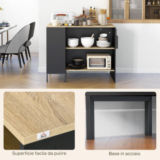 Isla De Cocina Con Amplia Superficie De Trabajo, Mueble De Cocina Con Estante, Portacuchillos Y Armario Con Puerta Corredera, Negro