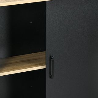 Isla De Cocina Con Amplia Superficie De Trabajo, Mueble De Cocina Con Estante, Portacuchillos Y Armario Con Puerta Corredera, Negro