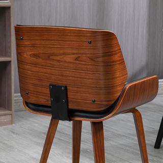 Conjunto De 2 Sillas De Comedor De Cuero Sintético Con Respaldo, Patas De Madera De Álamo, Silla Para Cocina, Sala De Estar, Dormitorio, Oficina, Estilo Retro, Estilo Vintage, Negro