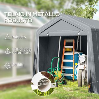 Garaje Moto para Exterior 2.4X2M, Tenda Garaje para Herramientas en Metal y Tejido PE, para Motos y Bicicletas, Gris Oscuro