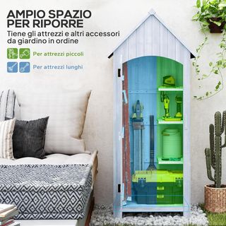 Cobertizo para Herramientas de Jardín de Madera de Abeto con 3 Estantes, Caseta de Herramientas de Jardín con Techo Inclinado Impermeable para Terraza Patio, 77.5X54.2X179.5 Cm, Blanco