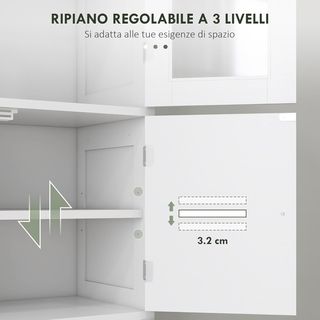 Mueble Columna Baño Con 3 Armarios de 2 Puertas, Mueble Multiusos Con Puertas de Cristal y de Persiana, 60X30X170.5Cm, Blanco