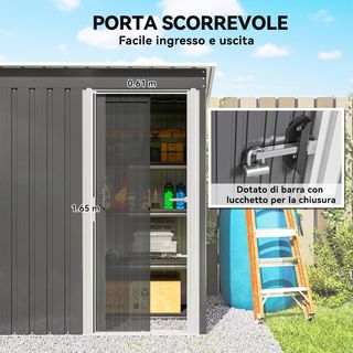 Casita De Jardín 1.16M² en Acero Galvanizado, Cobertizo De Jardín Con Techo Inclinado Y Puerta Corredera Bloqueable, Cobertizo Para Herramientas, 163X89X182 Cm, Gris Claro
