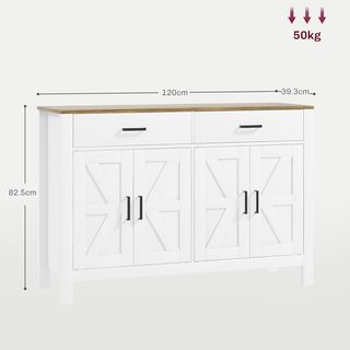 Credenza De Cocina Con 2 Cajones Y 2 Armarios, Mueble Buffet Estilo Rústico Con Estantes Regulables para Sala Y Comedor, Blanco