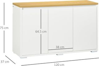 Mueble Multiusos Con 2 Armarios a 2 Niveles, Credenza Móvil Para Cocina Con Estante Regulable, 120X37X75Cm, Blanco Y Color Madera