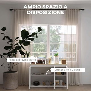 Mueble Multiusos Con 2 Armarios a 2 Niveles, Credenza Móvil Para Cocina Con Estante Regulable, 120X37X75Cm, Blanco Y Color Madera