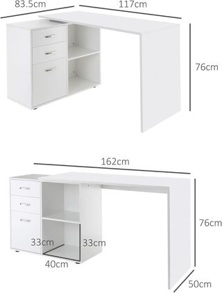 Escritorio Esquinero para Ordenador de Oficina con Cajonera 117×83.5×76Cm Blanco