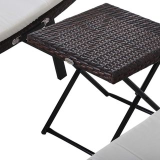 Conjunto de 2 Tumbonas Plegables, Sillas de Jardín de Rattan con Cojines Extraíbles y Lavables y Mesa Plegable, Crema