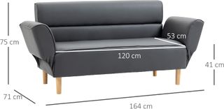 Sofá de 2 Plazas Convertible en Cama Individual con Brazos Regulables, Tapizado Efecto Piel Gris, 164X71X75Cm