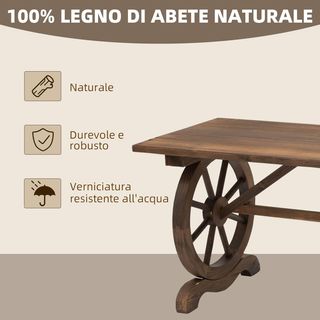 Mesa de Jardín Estilo Country Con Patas de Rueda, en Madera de Abeto Resistente a las Intemperies, 110X60X65 Cm