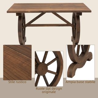 Mesa de Jardín Estilo Country Con Patas de Rueda, en Madera de Abeto Resistente a las Intemperies, 110X60X65 Cm