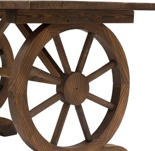 Mesa de Jardín Estilo Country Con Patas de Rueda, en Madera de Abeto Resistente a las Intemperies, 110X60X65 Cm