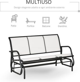 Banco de Columpio de Jardín para 3 Personas en Metal y Tela de Malla Transpirable, 147X70X85Cm, Beige