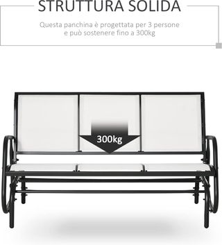 Banco de Columpio de Jardín para 3 Personas en Metal y Tela de Malla Transpirable, 147X70X85Cm, Beige