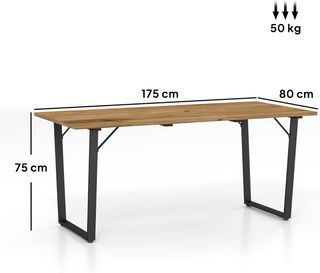Mesa de Jardín para 6 Personas con Agujero para Sombrilla, Mesa de Comedor Rectangular de Madera y Acero, para Patio, Terraza, Balcón y Exterior, 175X80X75 Cm, Marrón