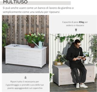 Banco Contenedor de Madera de Abeto, Cofre de Exterior con Patas Antideslizantes 127X56X60Cm, Blanco