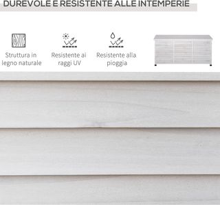 Banco Contenedor de Madera de Abeto, Cofre de Exterior con Patas Antideslizantes 127X56X60Cm, Blanco