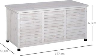 Banco Contenedor de Madera de Abeto, Cofre de Exterior con Patas Antideslizantes 127X56X60Cm, Blanco