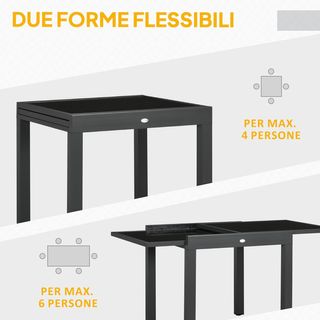 Mesa de Jardín Extensible de 80/160X80X75 Cm, Mesa de Comedor Extensible para 4-6 Personas Rectangular de Aluminio con Tapa de Vidrio Templado, para Patio, Terraza, Balcón, Negra