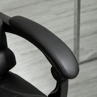 Silla De Oficina Ergonómica Presidencial De Piel PU Con Soporte Lumbar, Silla De Oficina Giratoria Con Respaldo Alto Reclinable 145°, Altura Regulable Y Reposapiés Extraíble, Negro