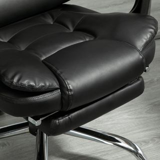 Silla De Oficina Ergonómica Presidencial De Piel PU Con Soporte Lumbar, Silla De Oficina Giratoria Con Respaldo Alto Reclinable 145°, Altura Regulable Y Reposapiés Extraíble, Negro
