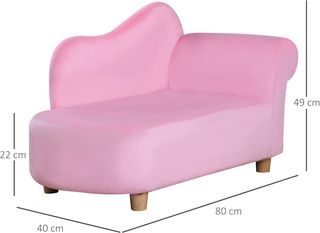 Sofá para Niños Acolchado, Sillón para Niños con Tapizado Suave y Patas de Madera, Edad 3-5 Años, 80X40X49Cm, Rosa