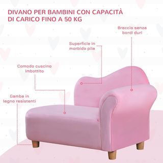 Sofá para Niños Acolchado, Sillón para Niños con Tapizado Suave y Patas de Madera, Edad 3-5 Años, 80X40X49Cm, Rosa