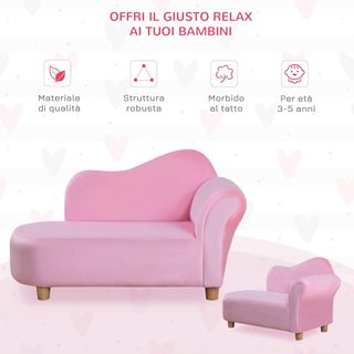 Sofá para Niños Acolchado, Sillón para Niños con Tapizado Suave y Patas de Madera, Edad 3-5 Años, 80X40X49Cm, Rosa