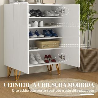 Zapatero Ahorrador de Espacio para 15-20 Pares de Zapatos, Mueble Zapatero de 2 Puertas con Estantes Regulables y Cierre Amortiguado, Blanco Brillante
