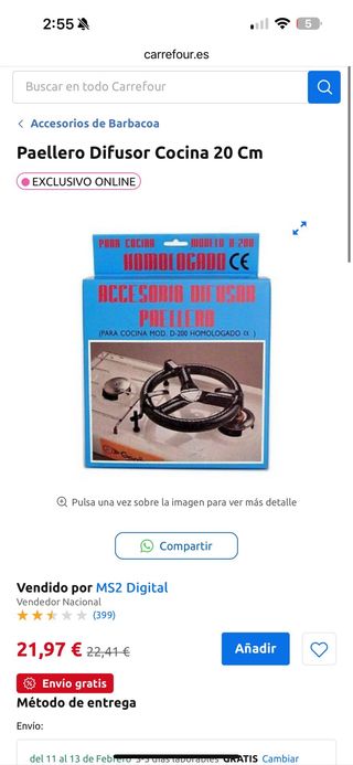 Paellero Difusor Cocina 20 Cm