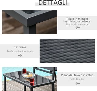 Salón De Exterior, Set De 4 Piezas Con 1 Mesa, 2 Sillas De Jardín Y 1 Banco De Metal, Negro