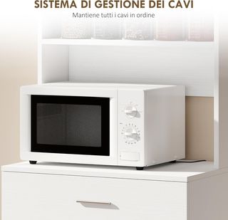 Credenza Alta De Cocina, Mueble Clásico Blanco De Madera Con 2 Armarios Y 1 Estante, Blanco, 60X40X160Cm