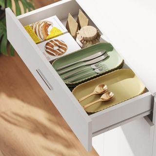 Credenza Alta De Cocina, Mueble Clásico Blanco De Madera Con 2 Armarios Y 1 Estante, Blanco, 60X40X160Cm