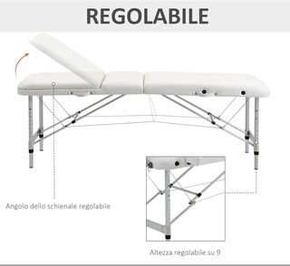 Camilla de Masaje Plegable de Altura Regulable, Camilla Profesional para Masajes en Aluminio y Plástico, 215X81X61-84 Cm, Blanco