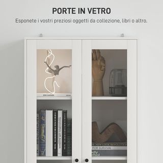 Credenza de Cocina Multiuso Con Armario Y 2 Cajones Mueble para Sala de Estar Y Salón Con Puertas de Vidrio Con Bisagras Soft Close Y Estantes Regulables 59X30X164 Cm Blanco