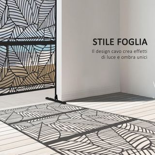 Separador Divisorio Decorativo De Exterior Con Motivos de Grandes Hojas Y 2 Patas, Pantalla Para Jardín Alta de Acero, Para Balcón Y Terraza, 122X45X198 Cm, Negro