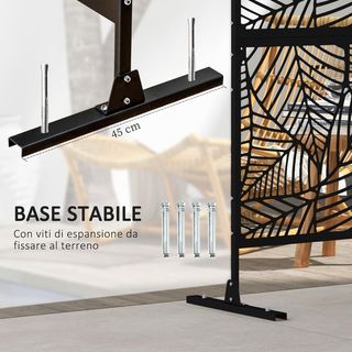 Separador Divisorio Decorativo De Exterior Con Motivos de Grandes Hojas Y 2 Patas, Pantalla Para Jardín Alta de Acero, Para Balcón Y Terraza, 122X45X198 Cm, Negro