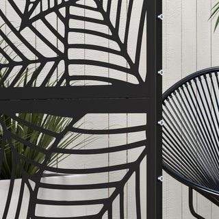 Separador Divisorio Decorativo De Exterior Con Motivos de Grandes Hojas Y 2 Patas, Pantalla Para Jardín Alta de Acero, Para Balcón Y Terraza, 122X45X198 Cm, Negro